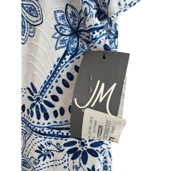 JM Collection Petite Womens Short Sleeve Top P/P Polyester Blue White Floral Kni - Picture 2 of 6